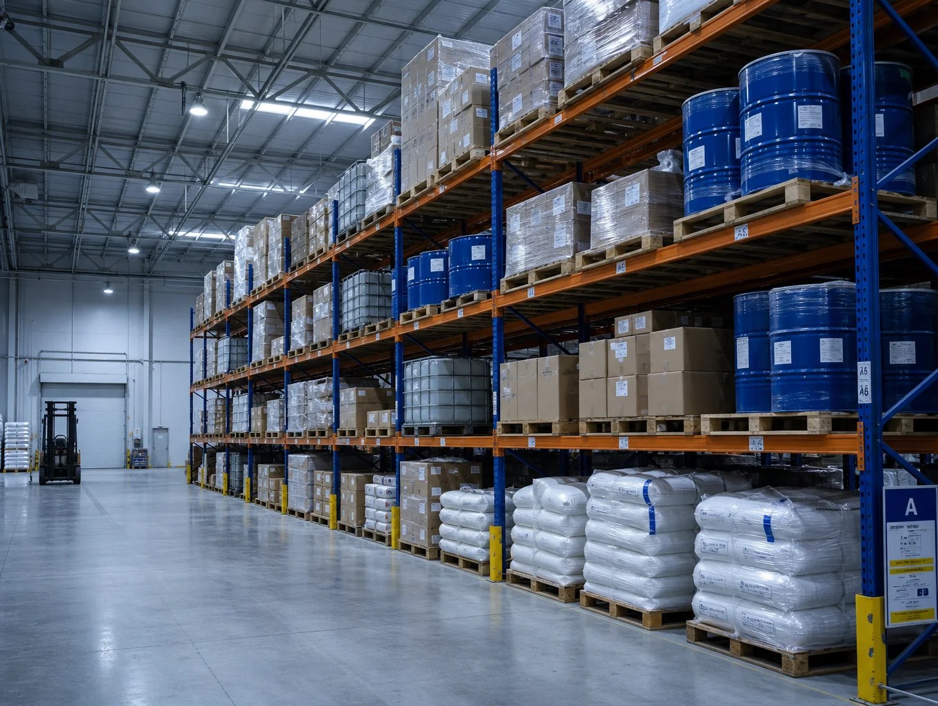 Organized warehouse logistics grid with shipping containers