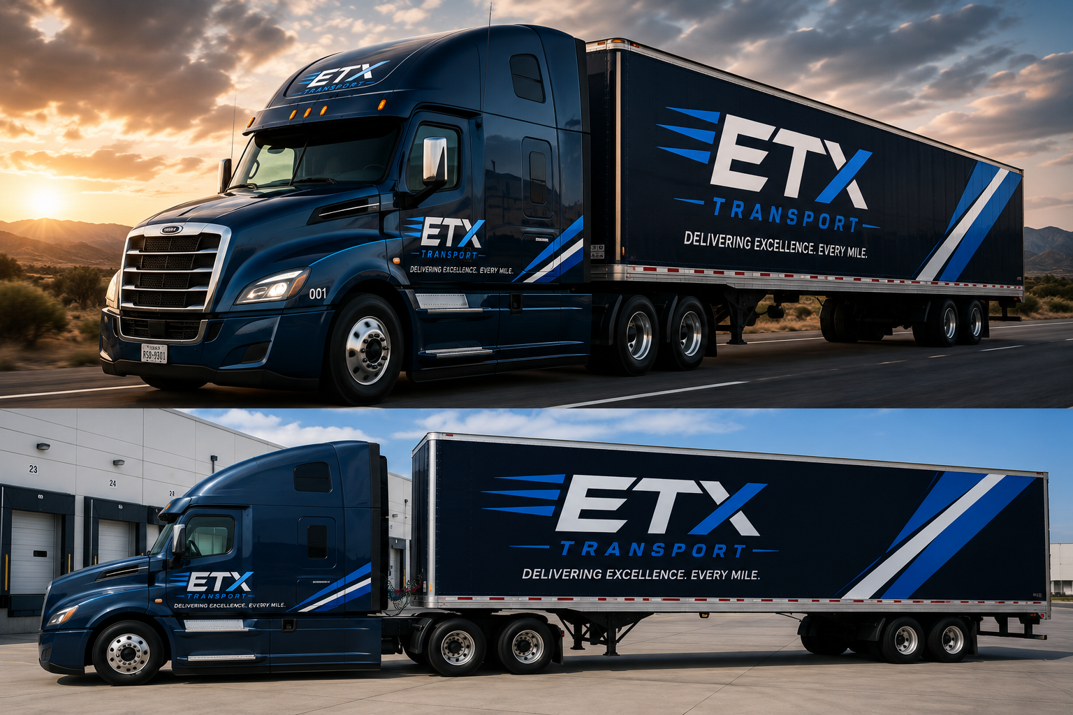 Modern freight transport fleet on highway